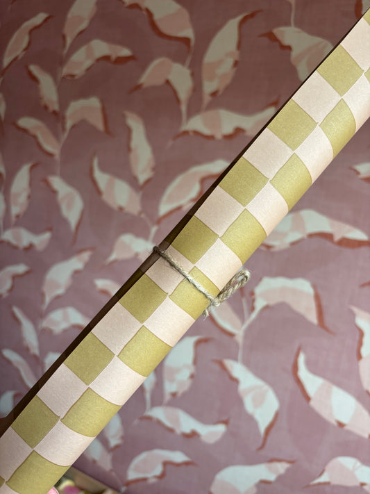 Cadeaupapier - Check Olijfgroen & Roze