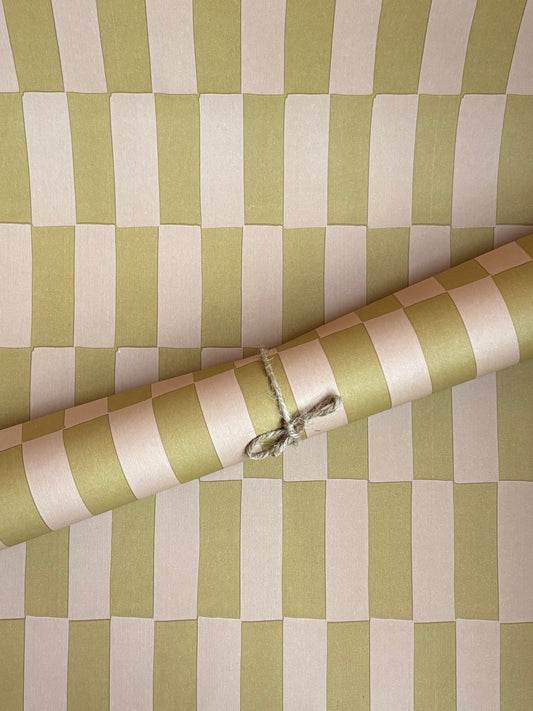 Cadeaupapier - Check Olijfgroen & Roze